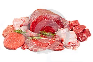 butcher cut meat assortment garnished