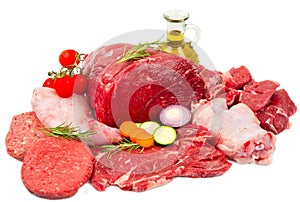 Butcher cut meat assortment garnished