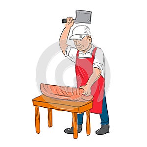 Butcher Cutting Meat Cartoon