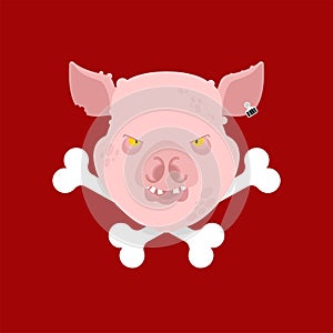 Butcher emblem. Pork head and crossbones