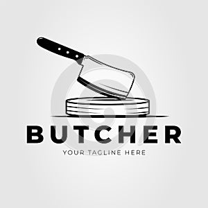 butcher knife and cutting board logo vector illustration design