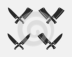 Set of meat cutting knives icons. Butcher knives isolated on a white background. Vector illustration photo