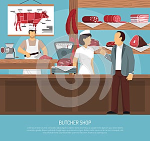 Butcher Meat Shop Flat Poster