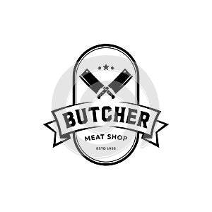 Butcher meat shop logo oval