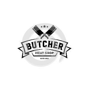 Butcher meat shop logo ribbon