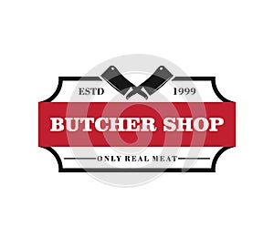 butcher meat shop product logo with crossed cleaver silhouette