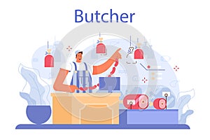 Butcher or meatman. Fresh meat and semi-finished products