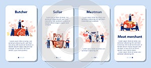 Butcher or meatman mobile application banner set. Fresh meat