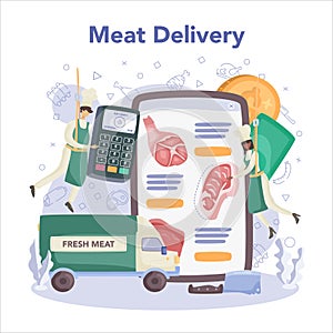 Butcher or meatman online service or platform. Fresh meat and semi-finished