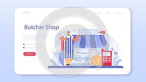 Butcher or meatman web banner or landing page. Fresh meat