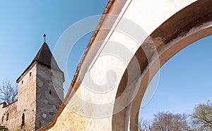 Butcher`s tower and archway in the medieval city of Sighisoara