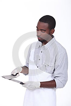 Butcher sharpening knives