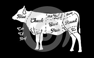 Butcher shop blackboard Cut of Beef Meat.