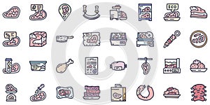 Butcher shop color vector doodle simple icon set