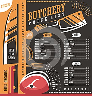 Butcher shop price list design