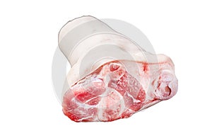 Butcher shop - Raw pork hoof, knuckle, feet Isolated on white background, top view.