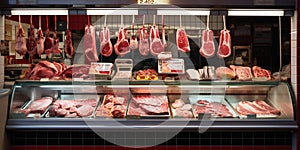 Butcher shop window. The freshest meat