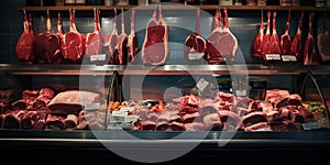 Butcher shop window. The freshest meat