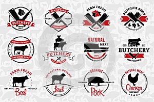 Butchery Logos, Labels, and Design Elements. Farm Animals Silhou photo