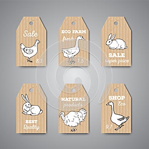 Butchery shop price tags and labels.