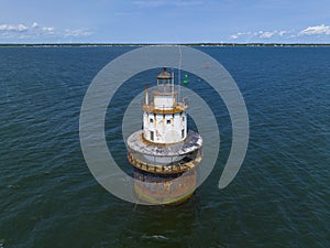 Butler Flats Lighthouse aerial view, New Bedford, MA, USA