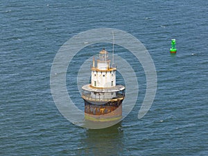 Butler Flats Lighthouse aerial view, New Bedford, MA, USA