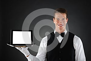 Butler Holding Tray With Digital Tablet