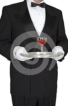 Butler, Waiter, Server, Wine Glass Isolated
