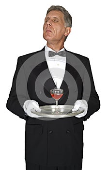 Butler, Waiter, Server, Wine, Isolated
