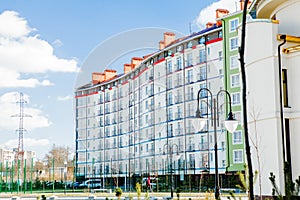 Butovo district, new building, panoramic view into the territory near the house, new houses, building, architecture, park and lake