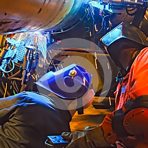 welding underwater pipeline using automatic equipment