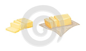 Butter as Dairy Product Sliced and Unwrapped Vector Set
