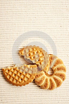 Butter buiscuits or cookies over white background with copy space