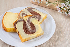 Butter cake sliced on plate