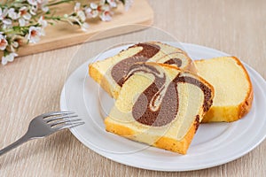 Butter cake sliced on plate