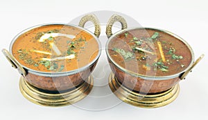 Butter chicken and goat meat curry