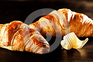 Butter and Croissant Bread on Top of a Table photo