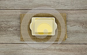 Butter on dish with burlap