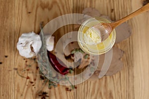 Butter on a spoon for cooking