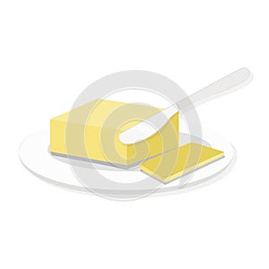 Butter on a white plate cartoon illustration