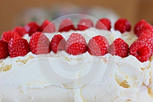 Buttercream frosting cake and Raspberries