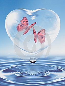 Butterflies in a bubble water heart