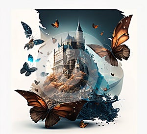 butterflies castle fantasy poster for ad disney style