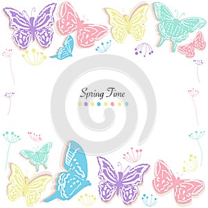 Butterflies design and abstract flowers spring time greeting card vector background