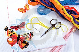 Butterflies embroidered cross-stitch
