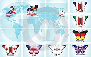 Butterflies with flags of countries