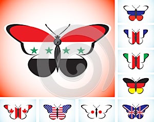 Butterflies with flags of countries group of Eight and Syria