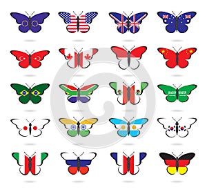 Butterflies with flags of the countries