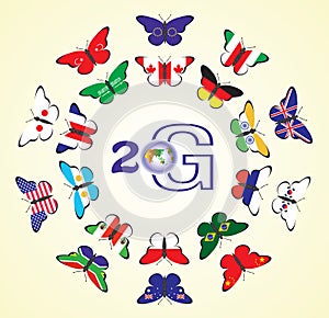 Butterflies with flags of the countries