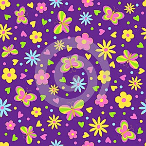 Butterflies,flower and hearts seamless,pattern